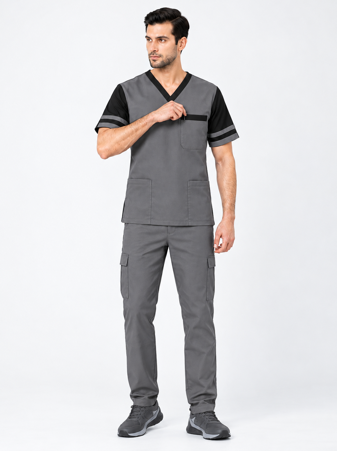 MENS CLASSIC MEDICAL SCRUB NURSING UNIFORM CONTRAST - Image 5